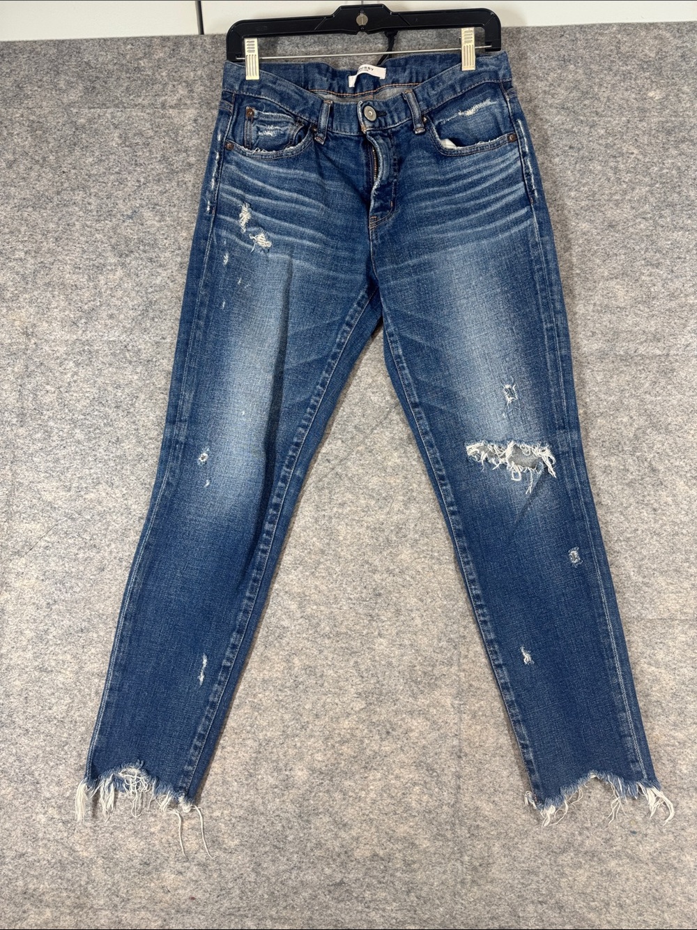 Moussy Distressed Dark Blue Skinny Jeans Size 28 Raw Hem Japanese Denim